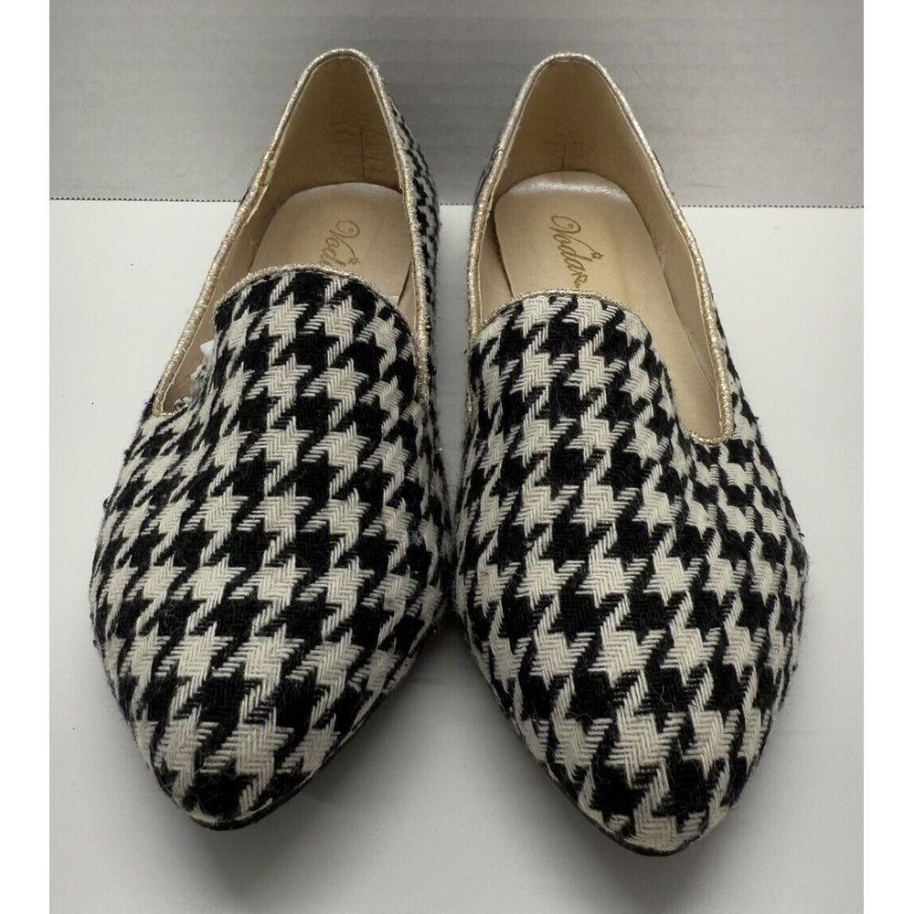 Vodar‎ Women's Size 6.5 White And Black Houndstooth Print Loafer Flats